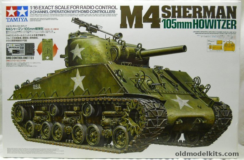 Tamiya 1/16 M4 Sherman 105MM Howitzer R/C With DMD Control Unit T-01, 56005-45000 plastic model kit